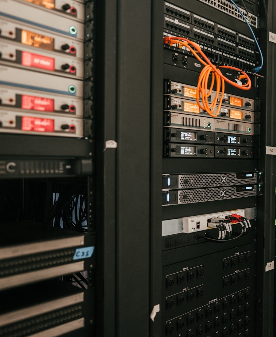 Close-up of a live server rack being audited in a data center