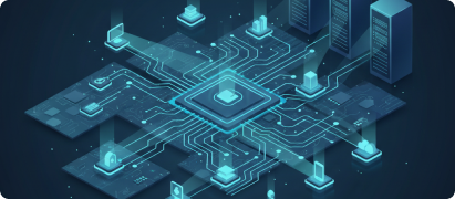 Isometric illustration of a cryptographic inventory audit system